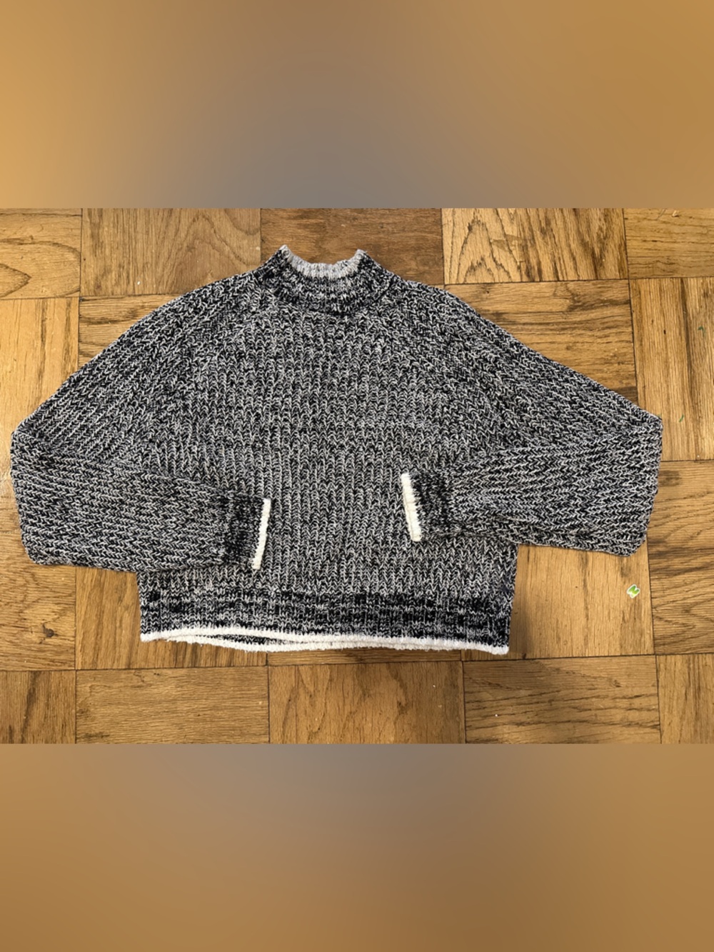 rag & bone Cropped Black and White Marled Crewneck Sweater
